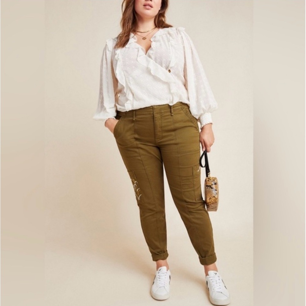 Anthropologie Austen Embroidered Utility Womens Pants Size 16W Boho Floral